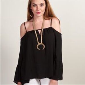 Black cold shoulder top with bell sleeves -EUC
